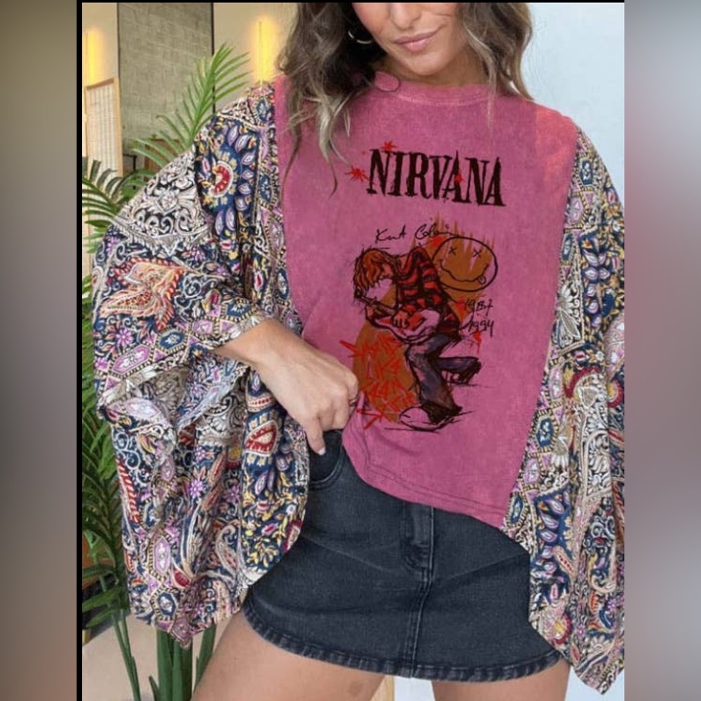 Nirvana Graphic Tee with Paisley Kimono